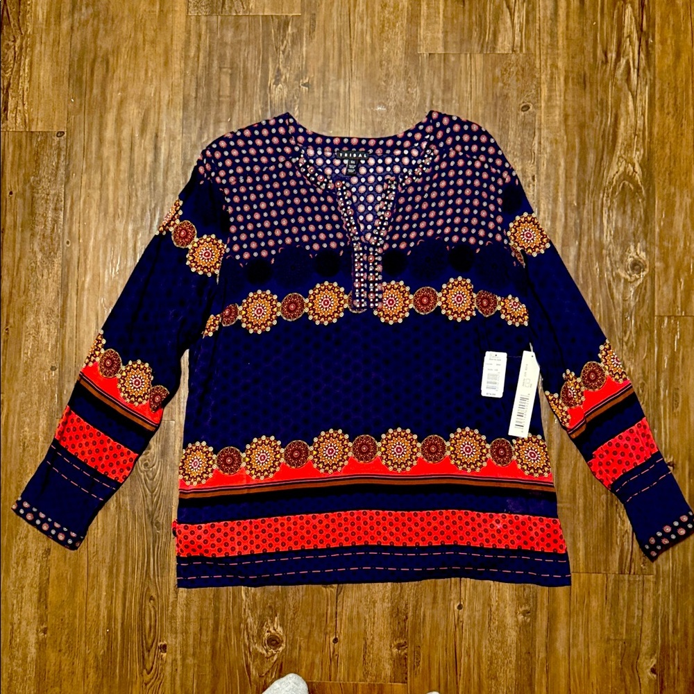 Tribal Navy and Red Blouse Large